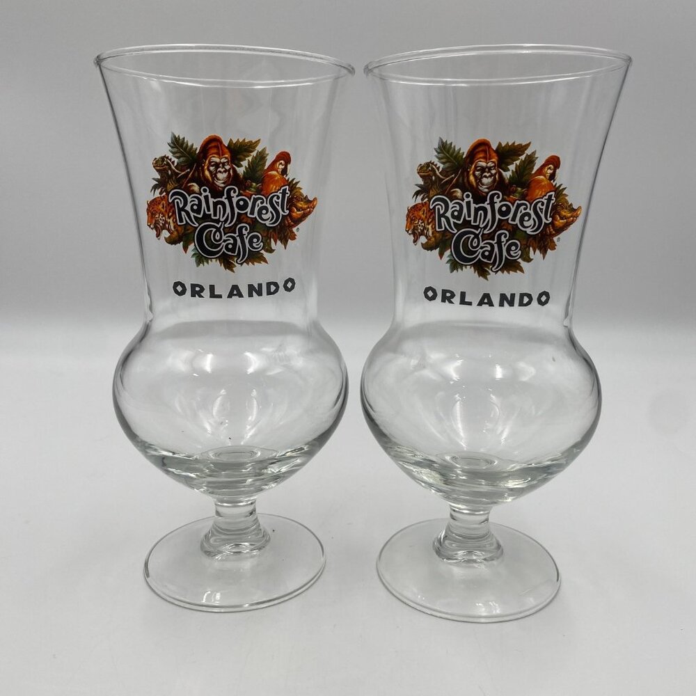 Rainforest Cafe Orlando Florida Hurricane Cocktail Glasses New No Box Souvenir 2